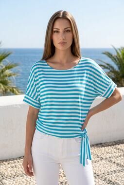 Chico's Striped Dolman Sleeve Top Womens Large Side Tie Coastal Dressy Feminine